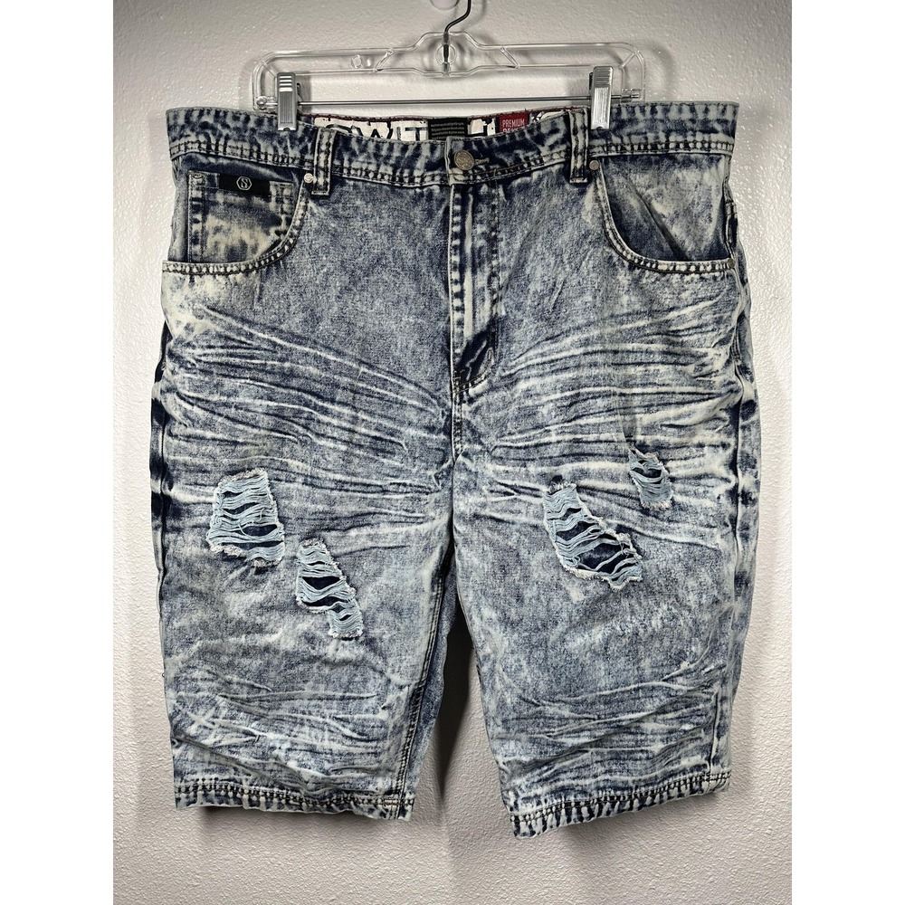 Switch Remarkable Shorts Mens 40 Acid‎ Wash Distressed Denim Ripped Patchwork